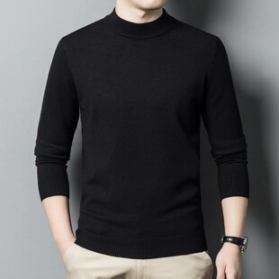 Solid Color Sweater Autumn and Winter Long-sleeved Knitted Sweater Half-high Collar Men's All-match Middle-aged Knitted Brand Men's Base Shirt