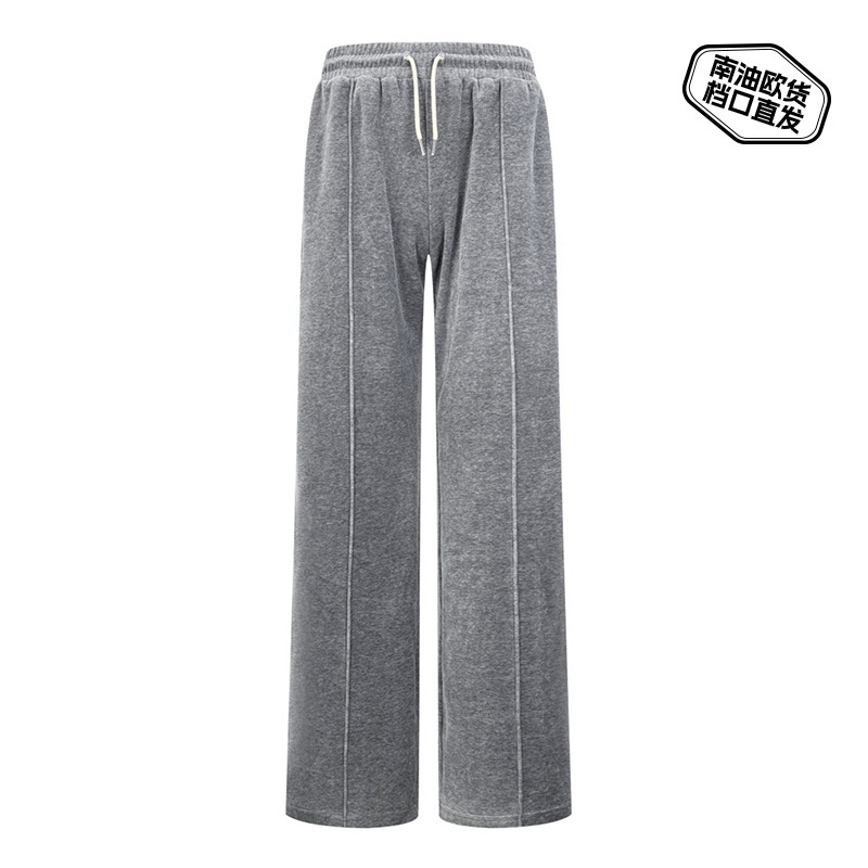 25Cl Arc De Triomphe Embroidered Trousers Autumn American Straight Draped Trendy Matte Suede High-End Gray Men's and Women's Webbing Sweatpants