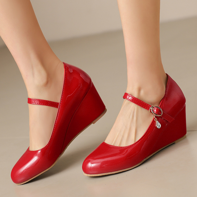 25 34-44 European and American Foreign Trade Cross-border Simple Shallow Mouth Single Shoes for Spring and Summer Small Round Head Wedge Women's Shoes Parin Shoes Wedding Shoes