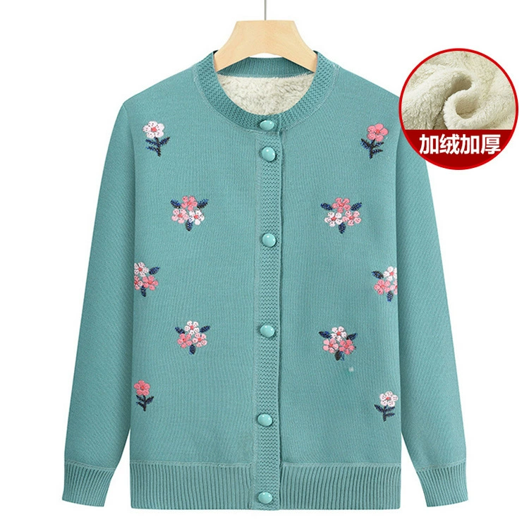 Зимняя одежда для пожилых женщин мама утолщенный свитер на флисовой подкладке пальто бабушка теплый кардиган Топ для старой леди осень и зима