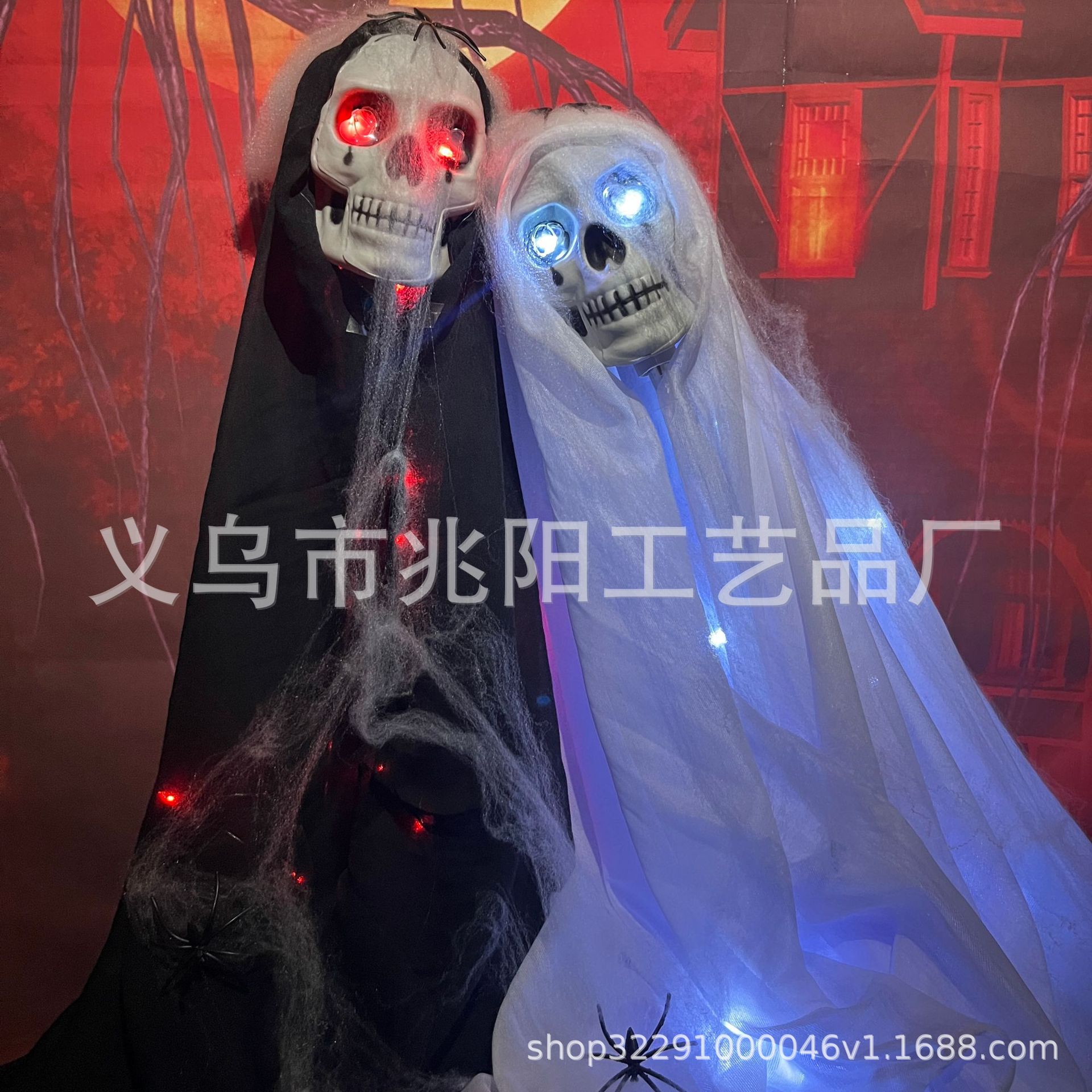 Transfronterizos Halloween fantasma colgante prop fiestas decoración conjunto de telaraña esqueleto luminoso diseño de inserción