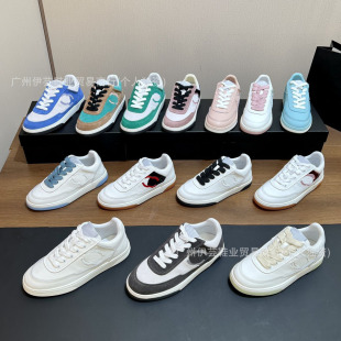 High Quality 2024 New Women's Small Fragrance Casual Sports Shoes Leather Color Matching Low Heel Plaid Fashion Easiest for Match Board Shoes