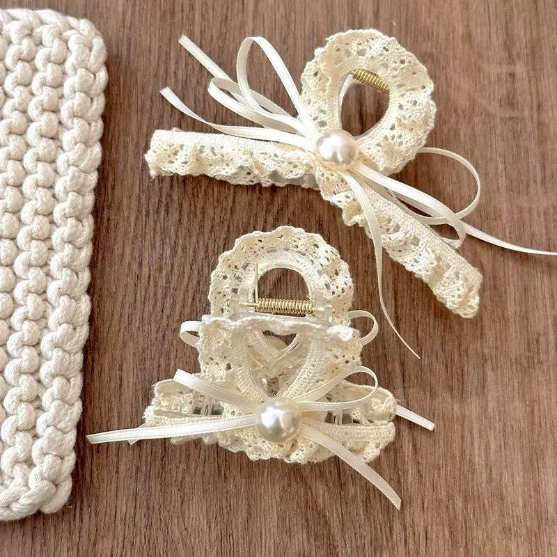 Легкая роскошная заколка с жемчугом, модная заколка в виде акулы с кружевным дизайном, заколка для волос в виде хвоста для милой девушки на затылке