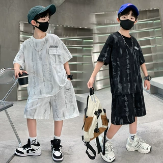 儿童装男童夏装短袖套装2026新款中大童运动儿童扎染薄款两件套潮