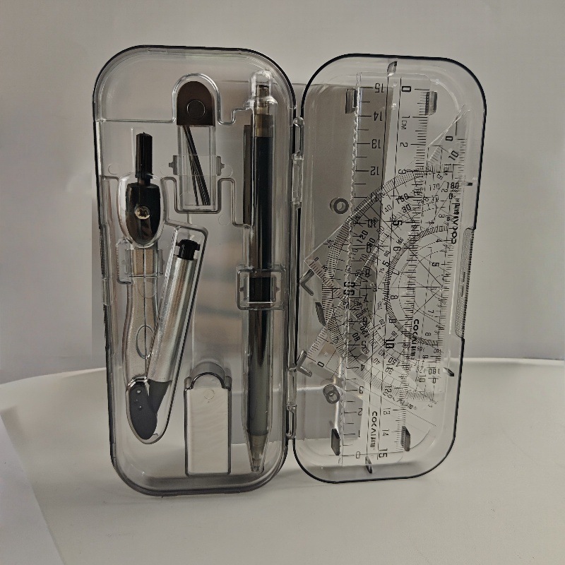 Conjunto de regla de brújula de 8 piezas, herramientas de dibujo de examen de estudiantes, regla triangular, dibujo de goma, papelería
