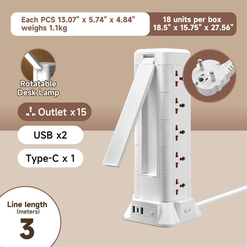 Carga inalámbrica con lámpara de escritorio plegable de escritorio vertical USB TYPE-C inteligente multi-jack enchufe fila enchufe fila