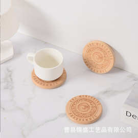 跨境实木杯垫logo木制隔热木质茶杯垫实木咖啡杯垫圆形防烫垫防滑