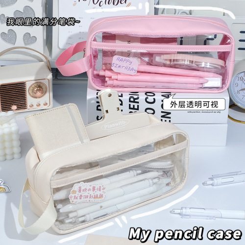 Transparent pen bag ins style milk salt portable storage bag waterproof large capacity high-value stationery storage box