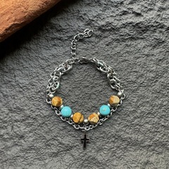 ギャグオリジナルレトロステッチブレスレットメンズ小众ヒップホップステンレスクロスデザイン高级感アクセサリー