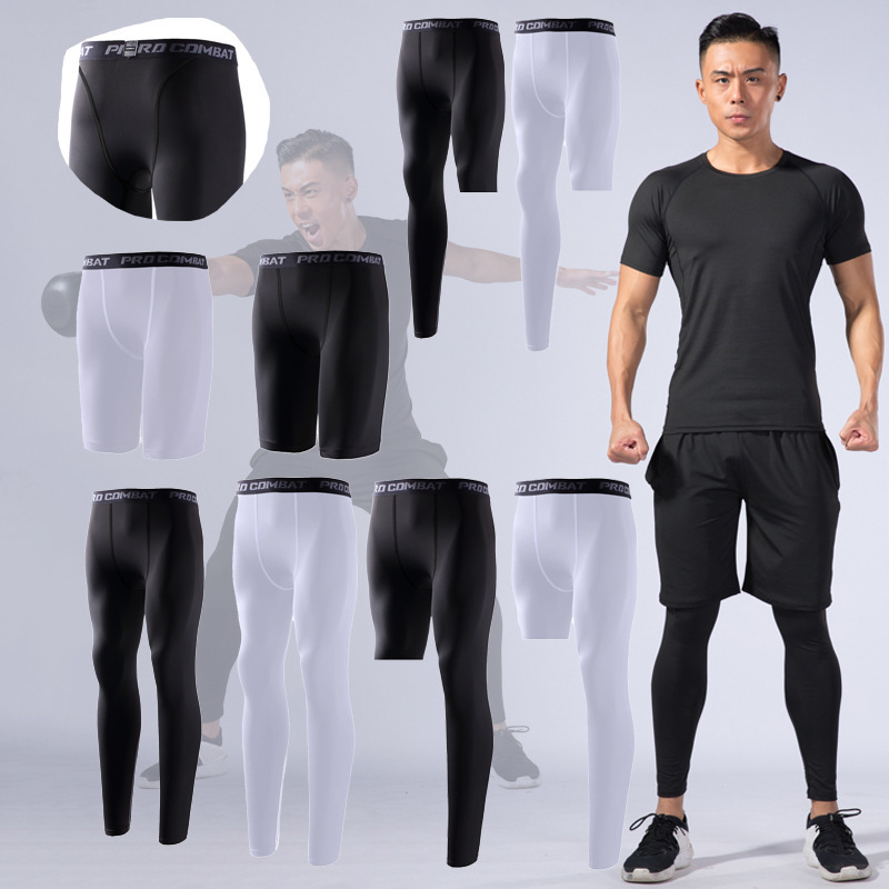 Fitness Sports Suit Quick-Drying Tights Men's Summer Short-Sleeved Tops Running Training Basketball Compression Bottoming Shorts Fitness Sports Suit Quick-Drying Tights Men's Summer Short-Sleeved Tops Running Training Basketball Compression Bottoming Shorts