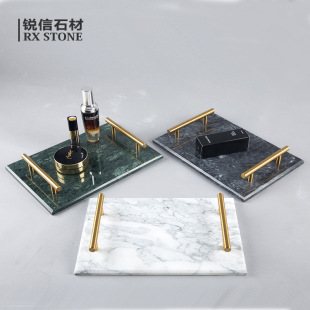 Factory Natural Marble Metal Rod Handle Jewelry Tray Home Decoration Decorations Model Room Hotel Soft Decoration