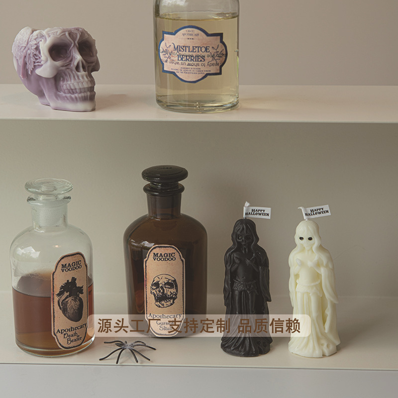 Vela de aromaterapia en forma de fantasma femenino de Halloween de venta caliente transfronteriza, recuerdos en blanco y negro, adornos decorativos explosivos al por mayor