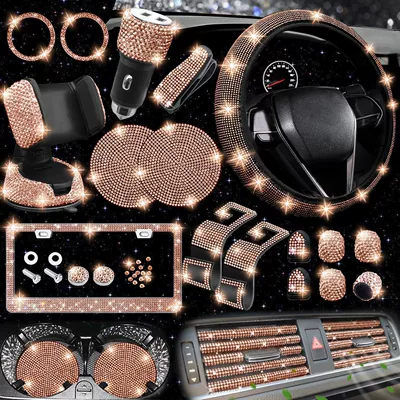 Steering wheel cover: Anti-Slip Diamond Combination, Multi-Piece Set - champagne-gold-38cm