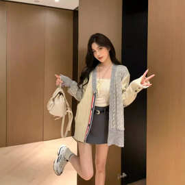 2024新款TB家正确版悉尼返校生撞色拼接毛衣外套针织开衫