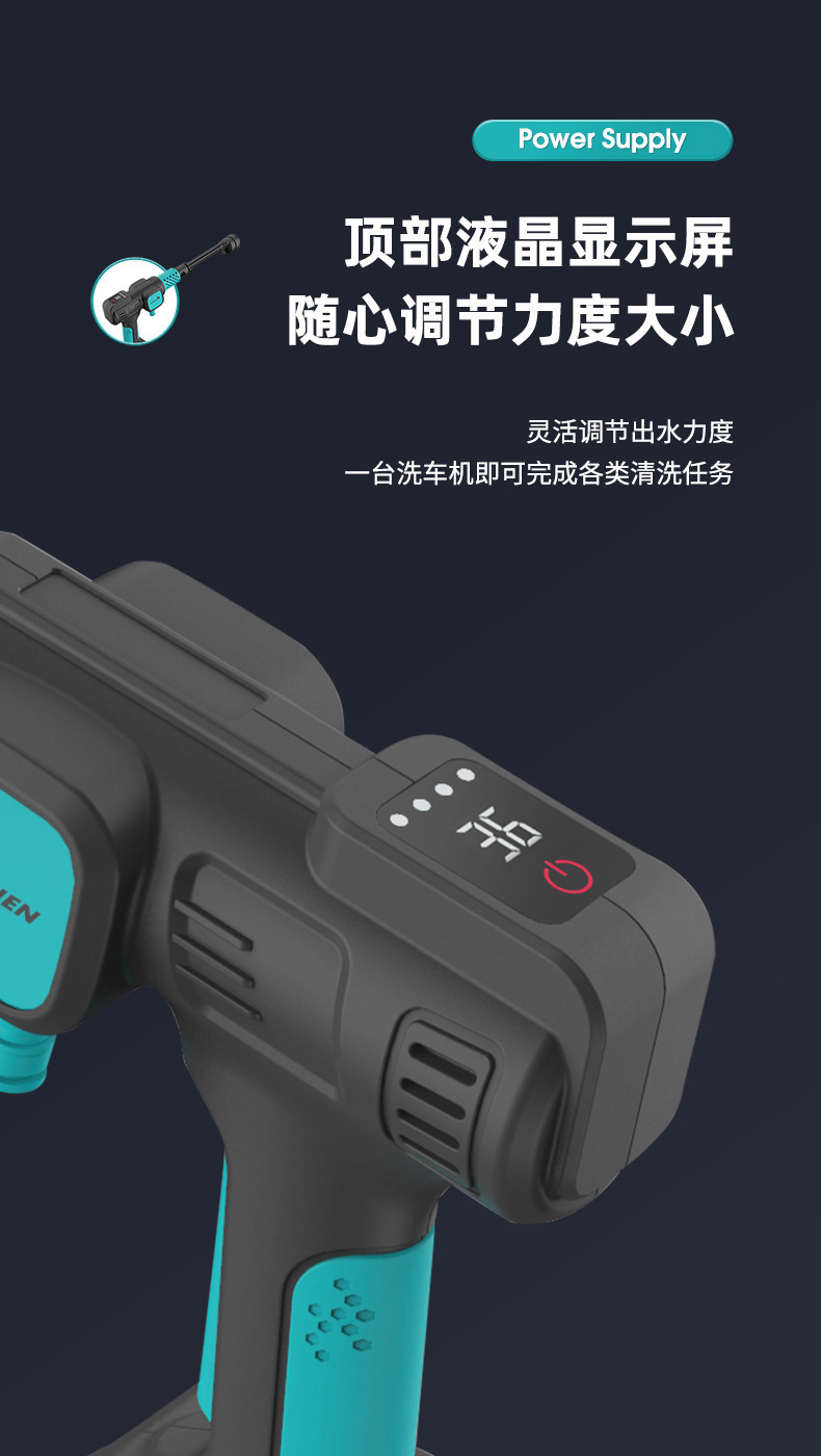 Lithium Battery Car Wash Machine Rechargeable High Pressure Car Wash Water Gun Wireless High Power Household Car Wash Machine Wholesale Portable