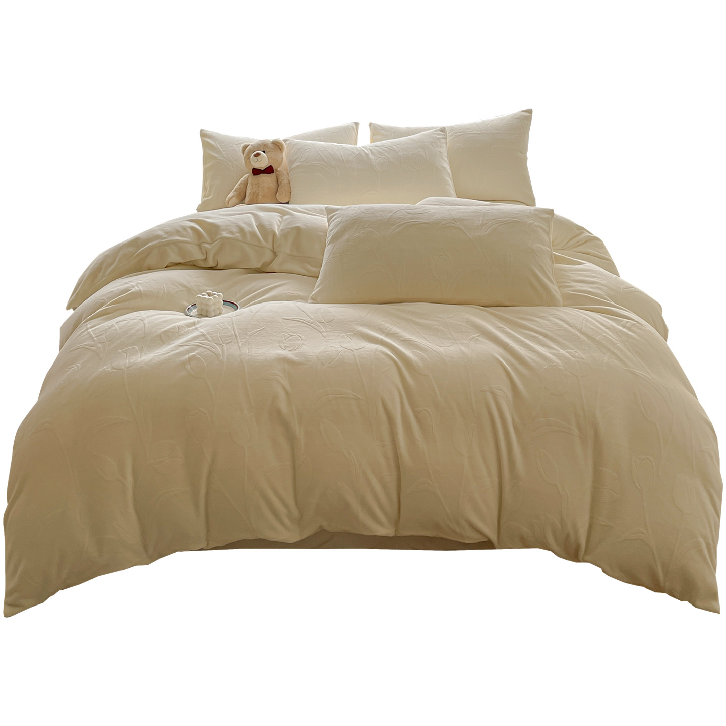 Gato sensación espesa de seda de cuatro piezas de seda de coral cálida escultura sábanas de cama cama de lana de invierno