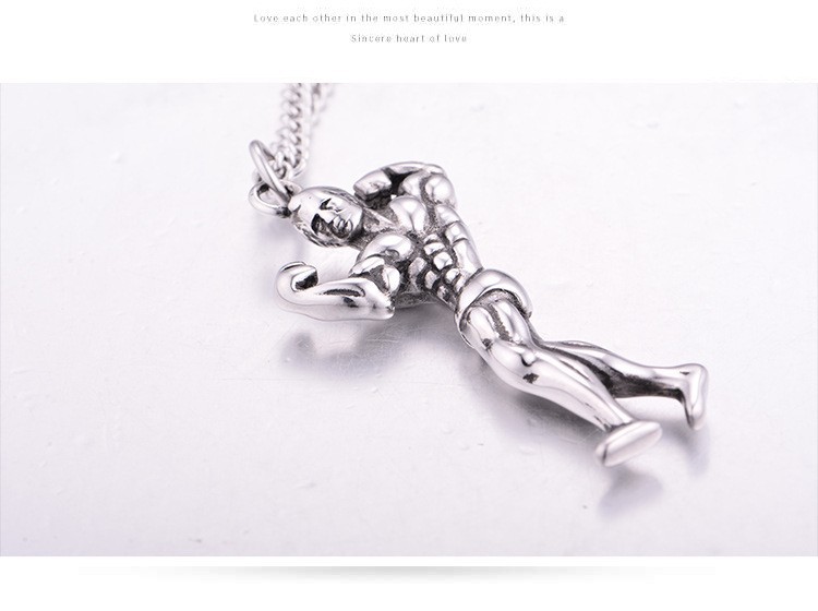 New Fashion Series Character Avatar Necklace Sports Weightlifting Men's and Women's Pendant Titanium Stainless Steel Set_voghion.com