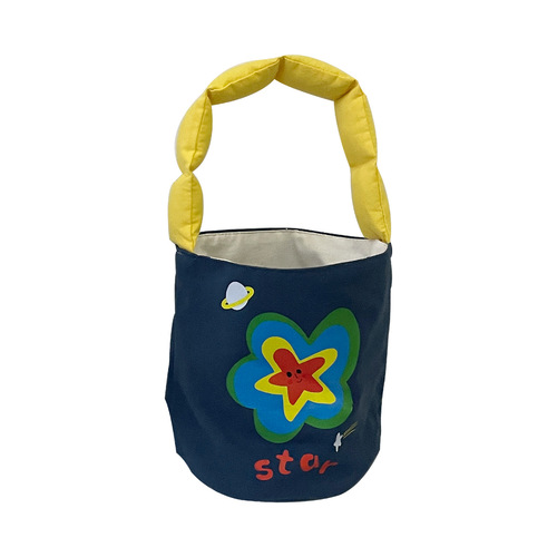 亚马逊跨境货源/清新帆布水桶包充棉肩带手拎包饭盒袋可爱印花便