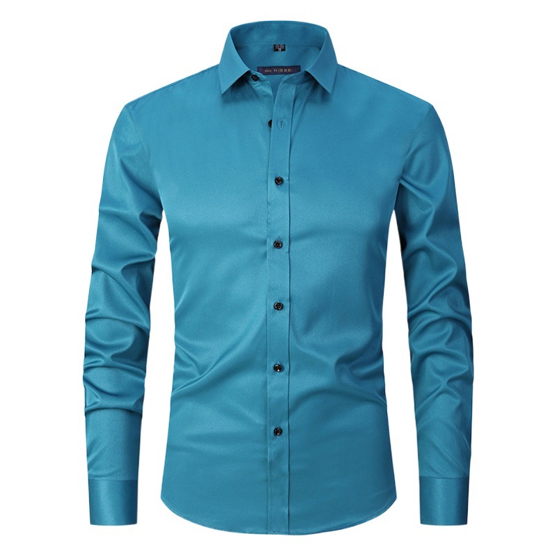 Camisa elástica de talla grande de color sólido Amazon, camisa de manga larga para hombre, camisa de moda de comercio exterior para hombre, top ajustado transfronterizo