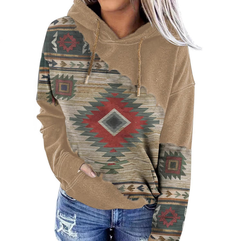Women's Aztec-style 3D printed vintage long-sleeve casual pullover hoodie for foreign trade independent stores and Amazon Women's Aztec-style 3D printed vintage long-sleeve casual pullover hoodie for foreign trade independent stores and Amazon
