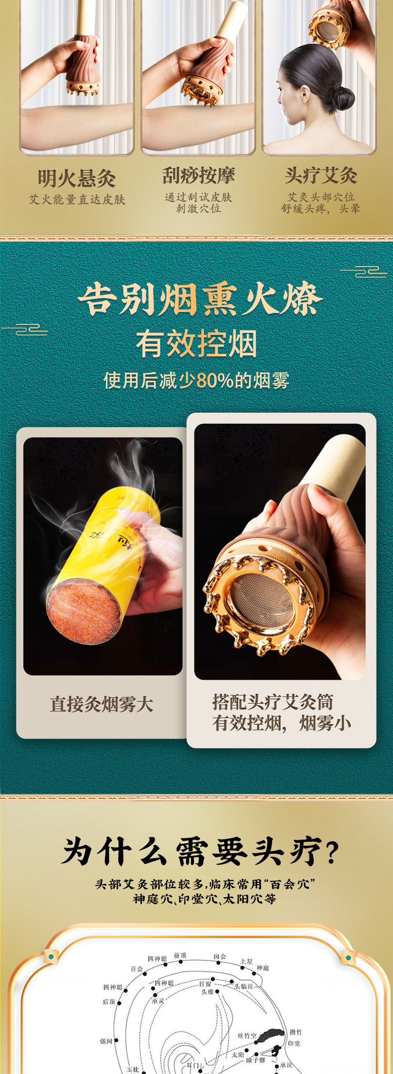 Portable Moxibustion Box with Guasha Massage Stone Single Hole Temperature Control Anti-Scald Moxa Roller for Body and Head Care key features