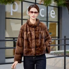 紫标级皮草真貂毛大衣女士海宁水貂毛外套短款貂皮大衣女整貂裘皮