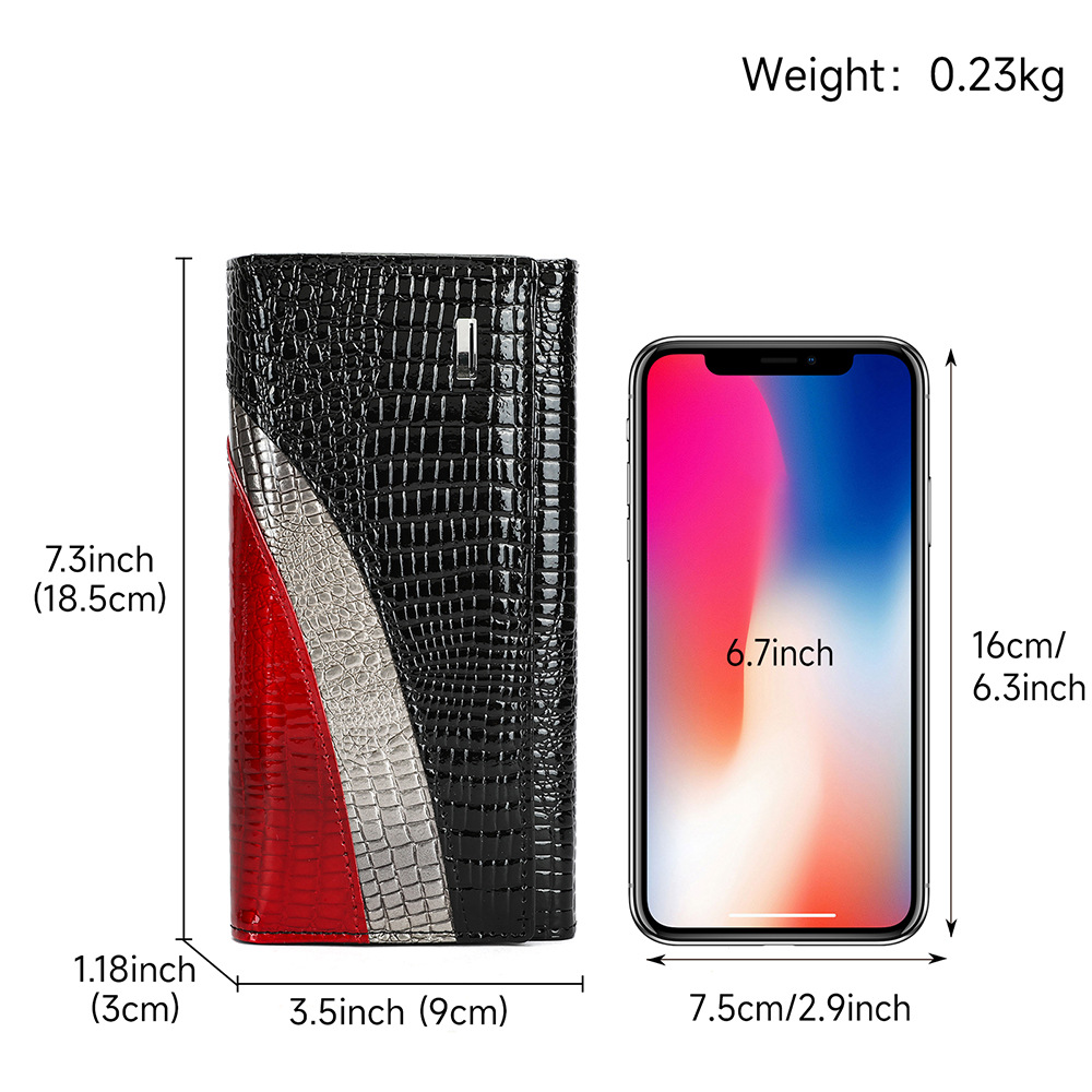 Ví cầm tay nữ da thật dáng dài phong cách đơn giản — Đen, Đỏ, Đỏ rượu, 18.5*3*9cm
