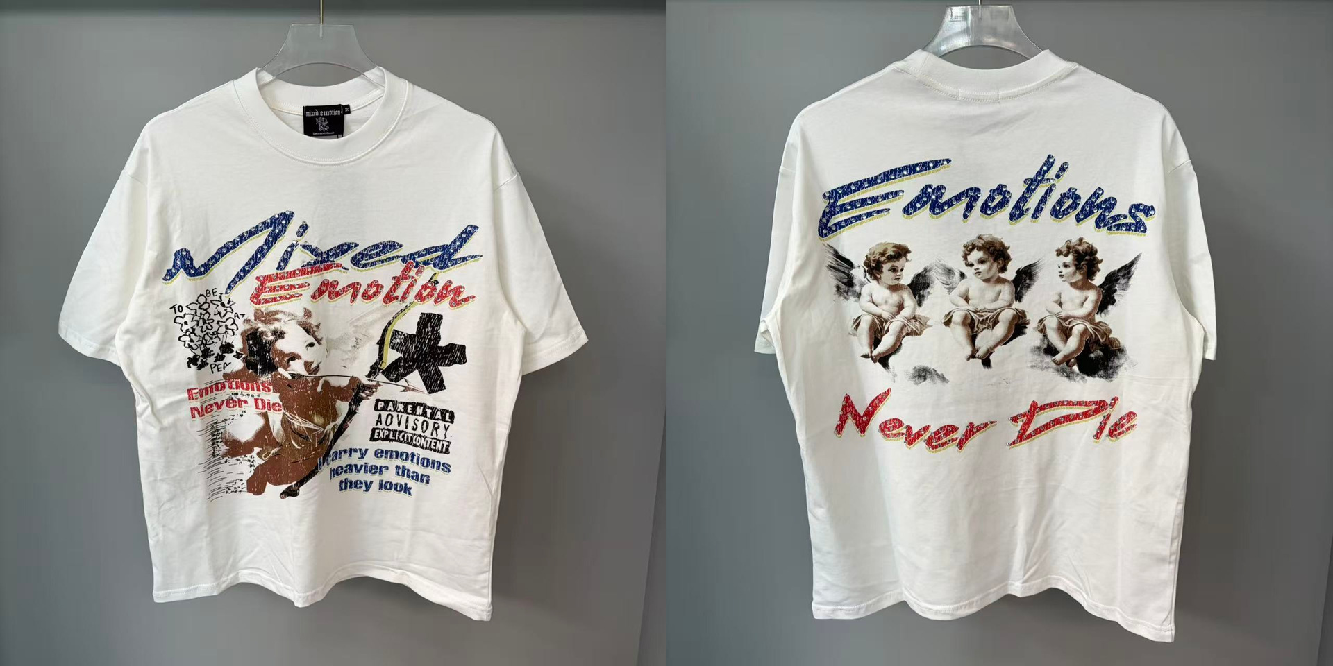 Transfronterizos MIXED EMOTION Ángel Impresión extraterrestre camiseta de hombre y mujer callejera de diamante de cuello redondo de manga corta