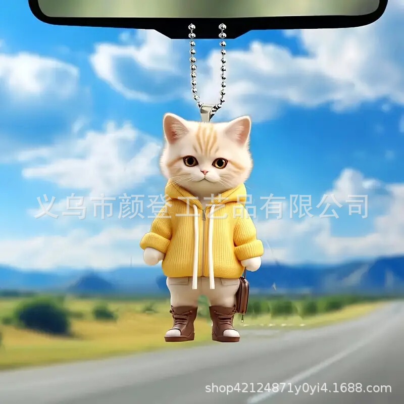 Cross-Border Acrylic Flat Personalized Creative Cat Decoration Pendant Car Rearview Mirror Keychain Car Ornament Cross-Border Acrylic Flat Personalized Creative Cat Decoration Pendant Car Rearview Mirror Keychain Car Ornament