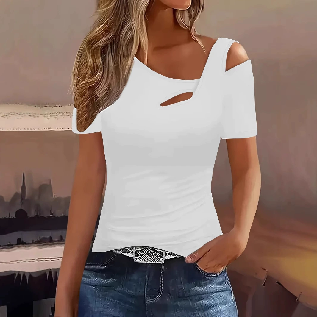 Трансграничные новые продукты Amazon Горячая продажа Женская короткая рукава T Европейская и Американская мода Летняя полая сексуальная тонкая футболка топ