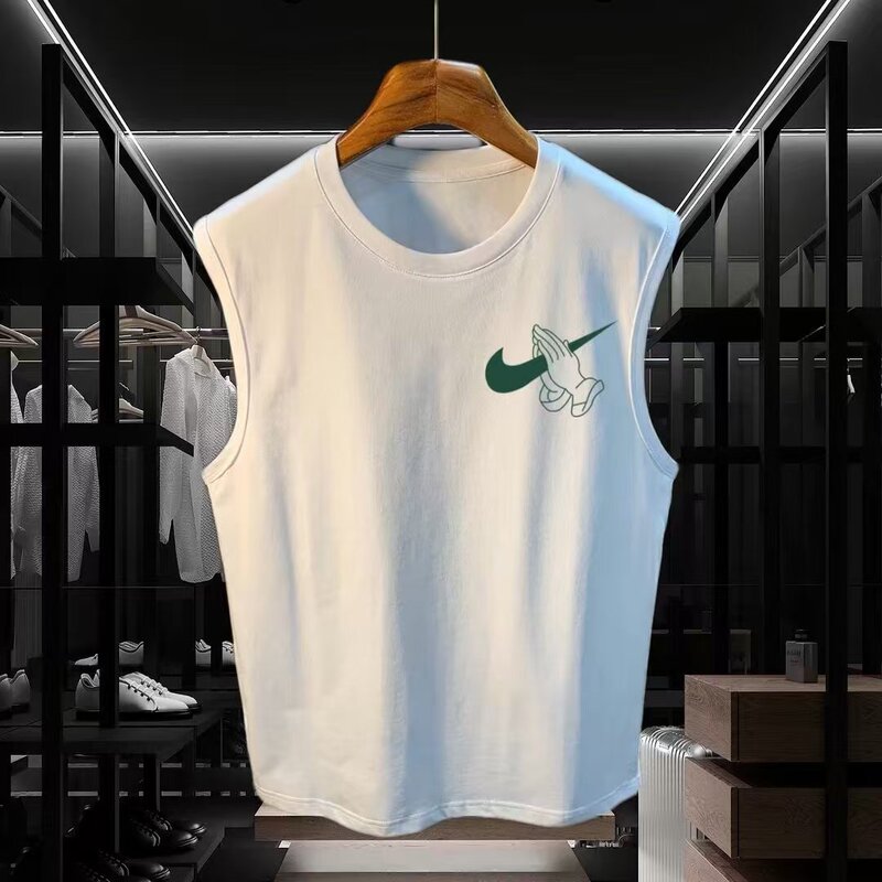220g heavy cotton waistband sleeveless vest T-shirt men's summer outdoor sports fitness loose casual top 220g heavy cotton waistband sleeveless vest T-shirt men's summer outdoor sports fitness loose casual top