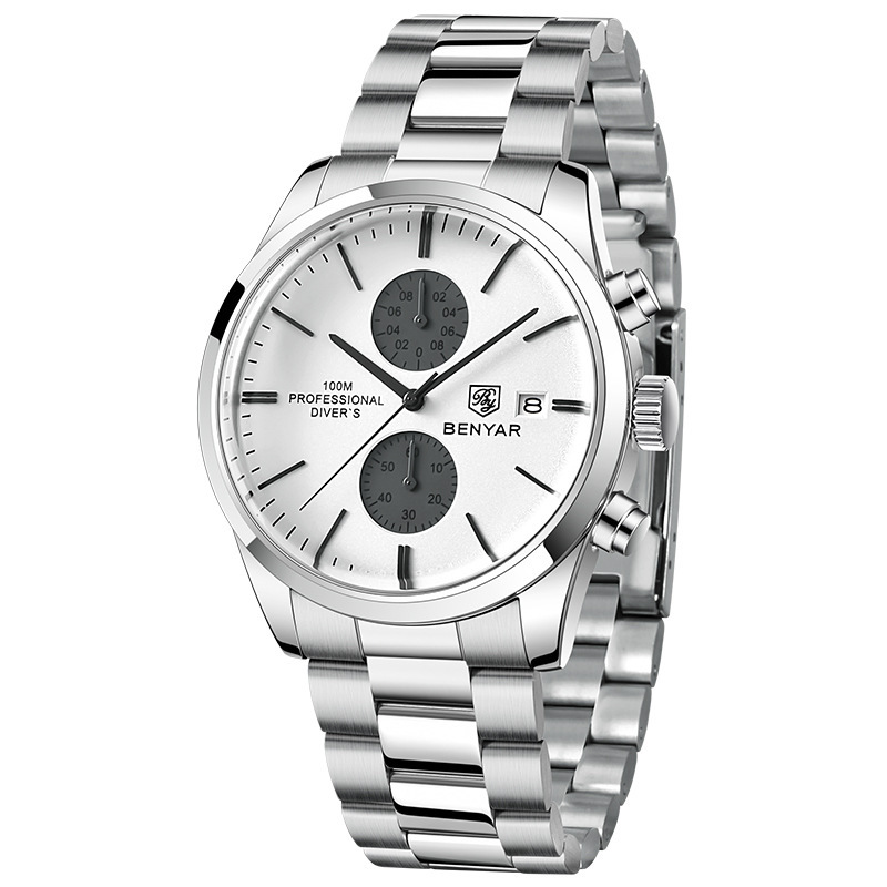 BENYAR Binya 5187 nuevo movimiento de cuarzo multifuncional correa de cuero reloj de calendario casual de negocios para hombres