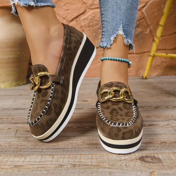 2025新款跨境外贸大码秋冬女鞋坡跟豹纹单鞋乐福鞋亚马逊TEMU代发