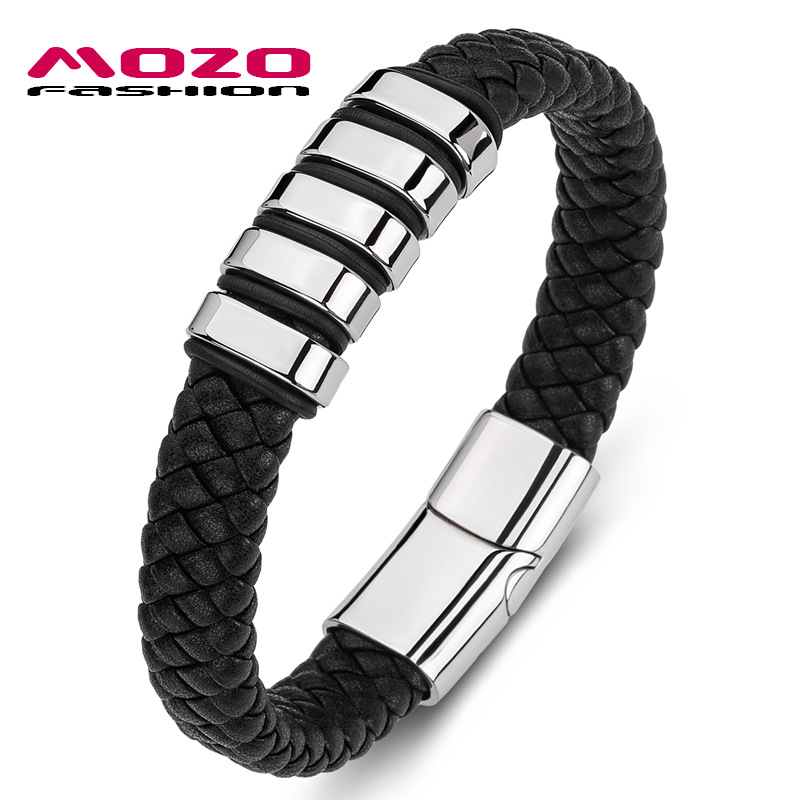 [Factory Wholesale] Amazon Cross-border Explosions Bracelet Men's and Women's Leather Woven Titanium Steel Simple High-end Bracelet