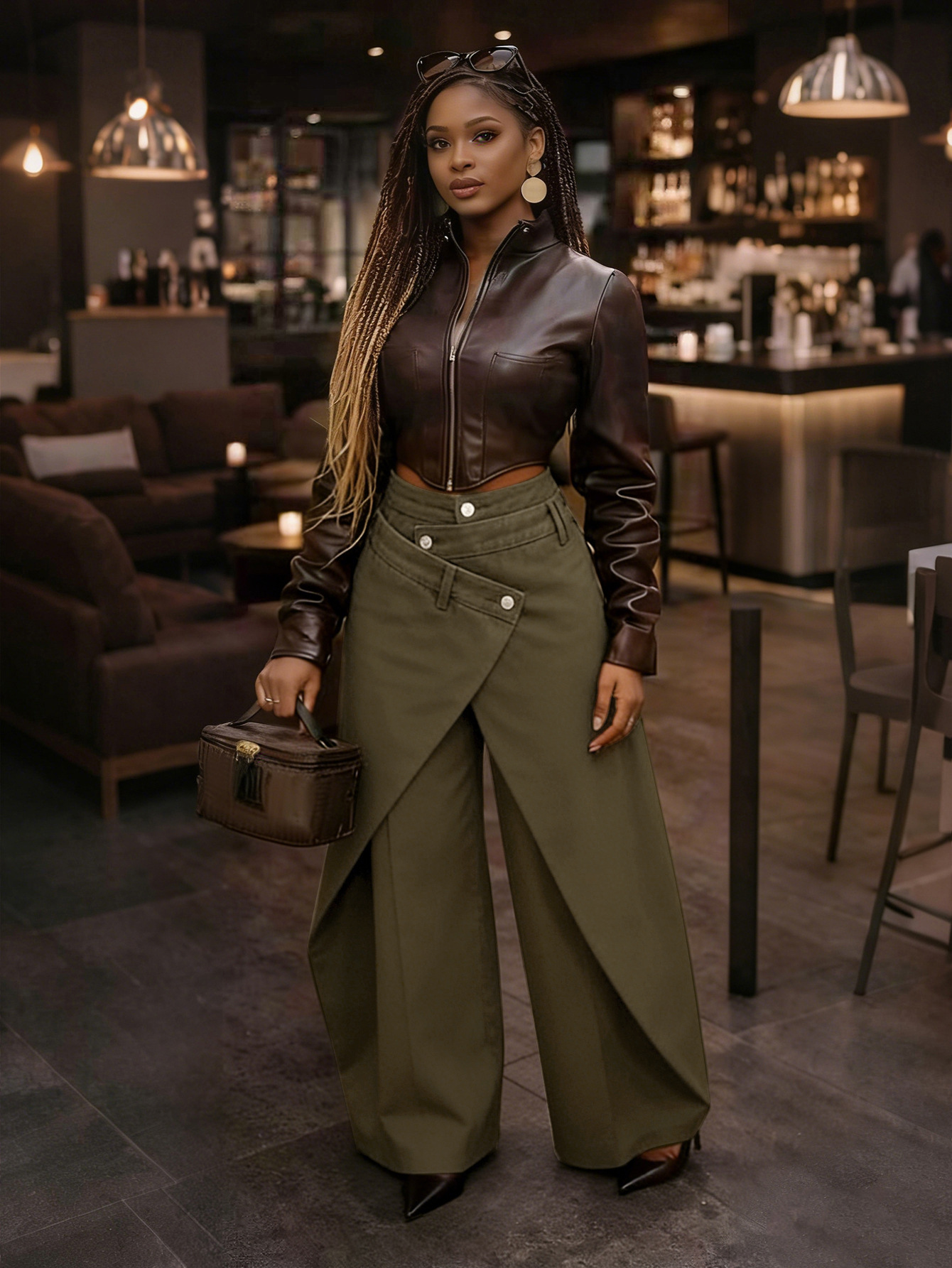 Women's Clothing Retro High-Waisted Wide Leg Pants Irregular Crossover Metal Buckle Slimming Flowing Trousers For Women Hot Girl Style_mkmklike.com