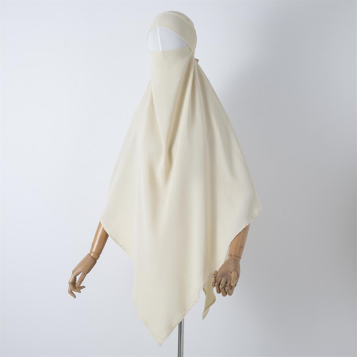 Damenbekleidung einfarbige Spitze Muslim Doppelschicht Kopftuch_voghion.com