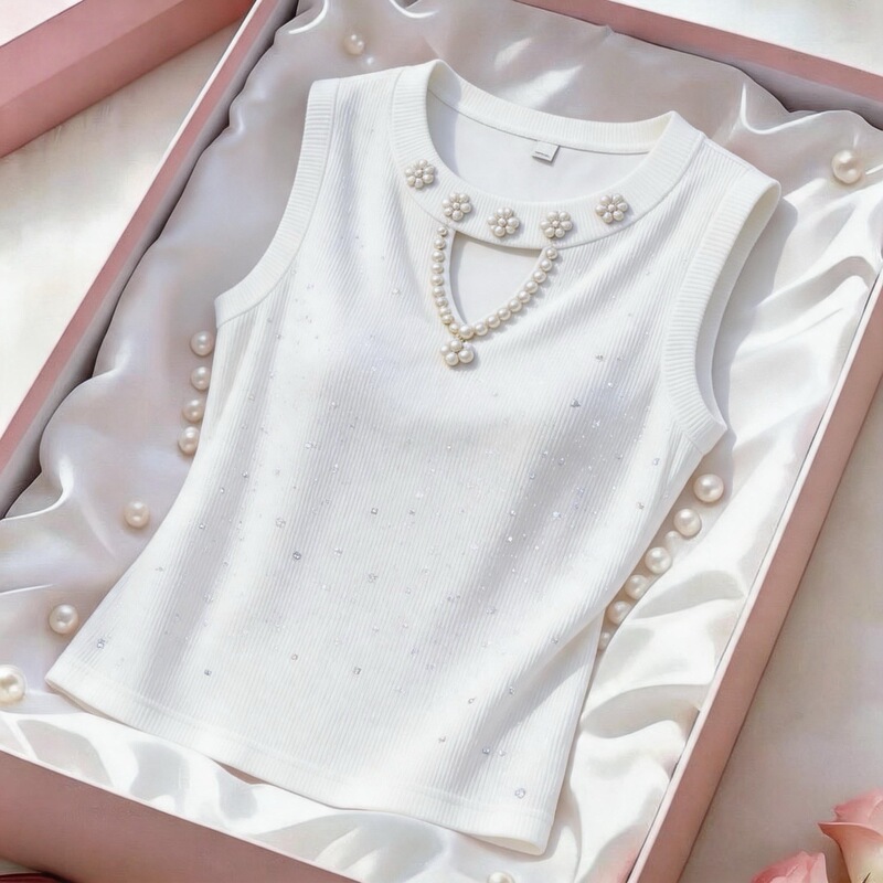 Ice Silk Ribbed Beaded Stylish Sequin Camisole for Women 2026 Summer Sleeveless Tank Top Wholesale Ice Silk Ribbed Beaded Stylish Sequin Camisole for Women 2026 Summer Sleeveless Tank Top Wholesale