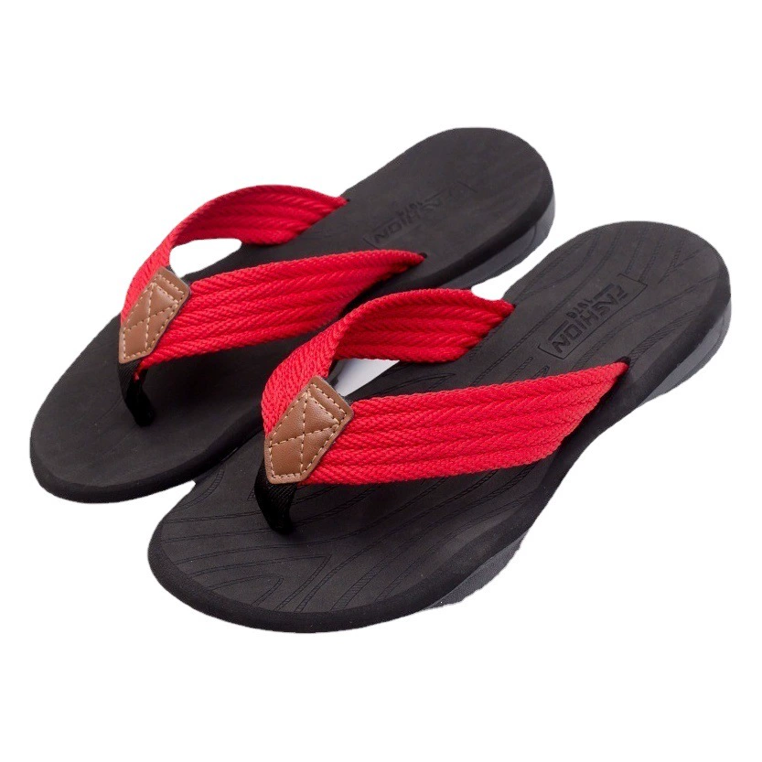 Новый стиль лета Юго-Восточной Азии повседневная тенденция мужская резиновая толстая подошва елочкой пляжные тапочки джинсовая ткань на месте