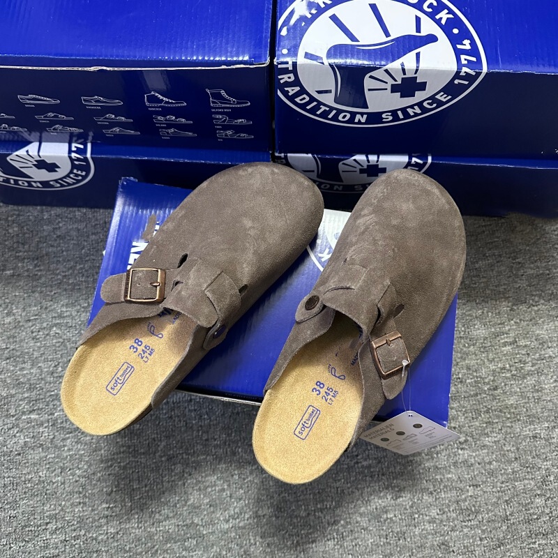 Genuine Leather Thick-Soled Height-Increasing Birkenstock Shoes for Women, Full Leather Retro Clogs, Cork Comfortable Versatile Birkenstock Slippers