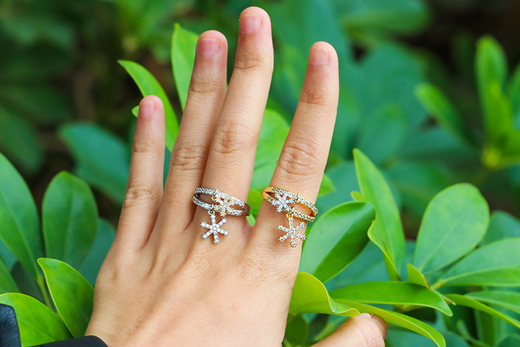 3g Weight Zircon Inlay Material Birthday Occasion Simple Snowflake Micro-inlaid Zircon Double-layer Hollow Ring
