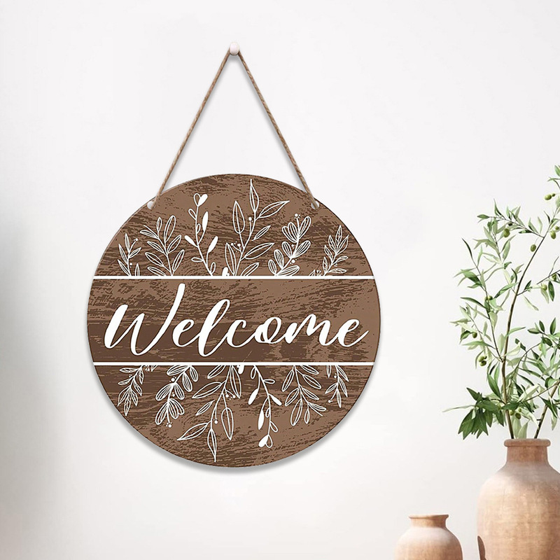 in stock Hanging Sign Decorative Wooden Welcome Round Sign Front Door Decorative Farmhouse Wall Decorative Door Tag
