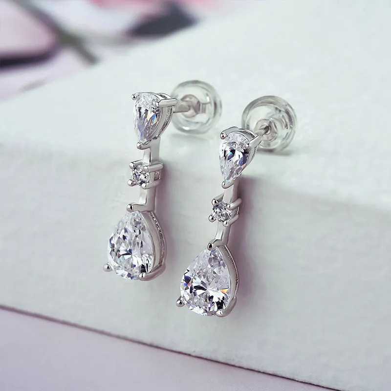 Water Droplets Pattern 1 Pair Shiny Water Droplets Plating Inlay Copper Zircon Drop Earrings