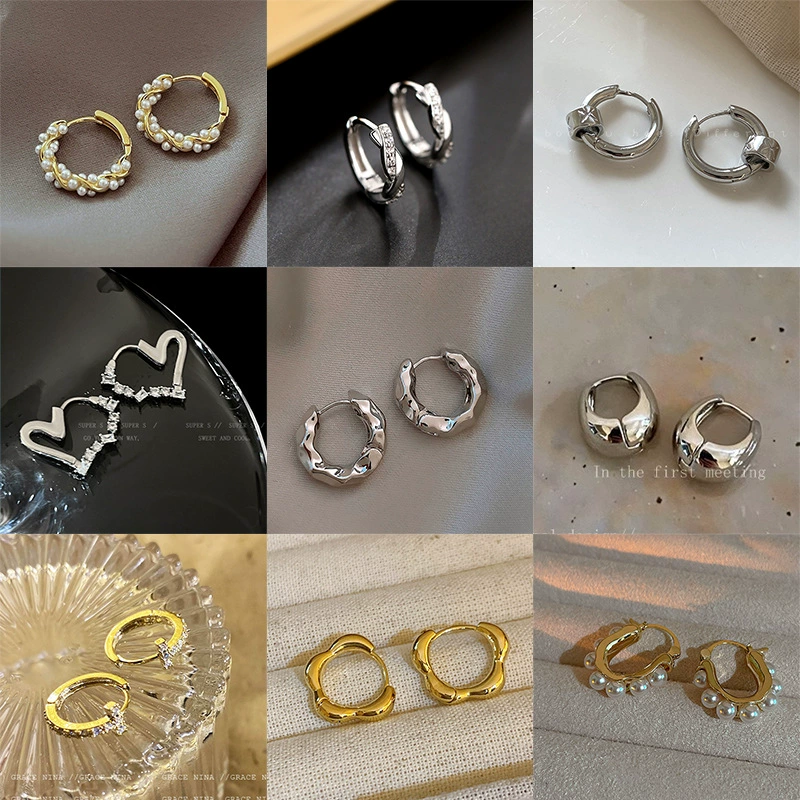 Старинные серьги S925 серебряная игла — жемчужина, кольцо и геометрические стили, легкие 0.005 кг