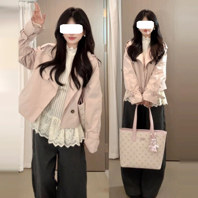 Pink Short Stand-Collar Jacket for Women, 2026 New Korean Retro Style Early Spring Outfit with a High-End Feel Pink Short Stand-Collar Jacket for Women, 2026 New Korean Retro Style Early Spring Outfit with a High-End Feel