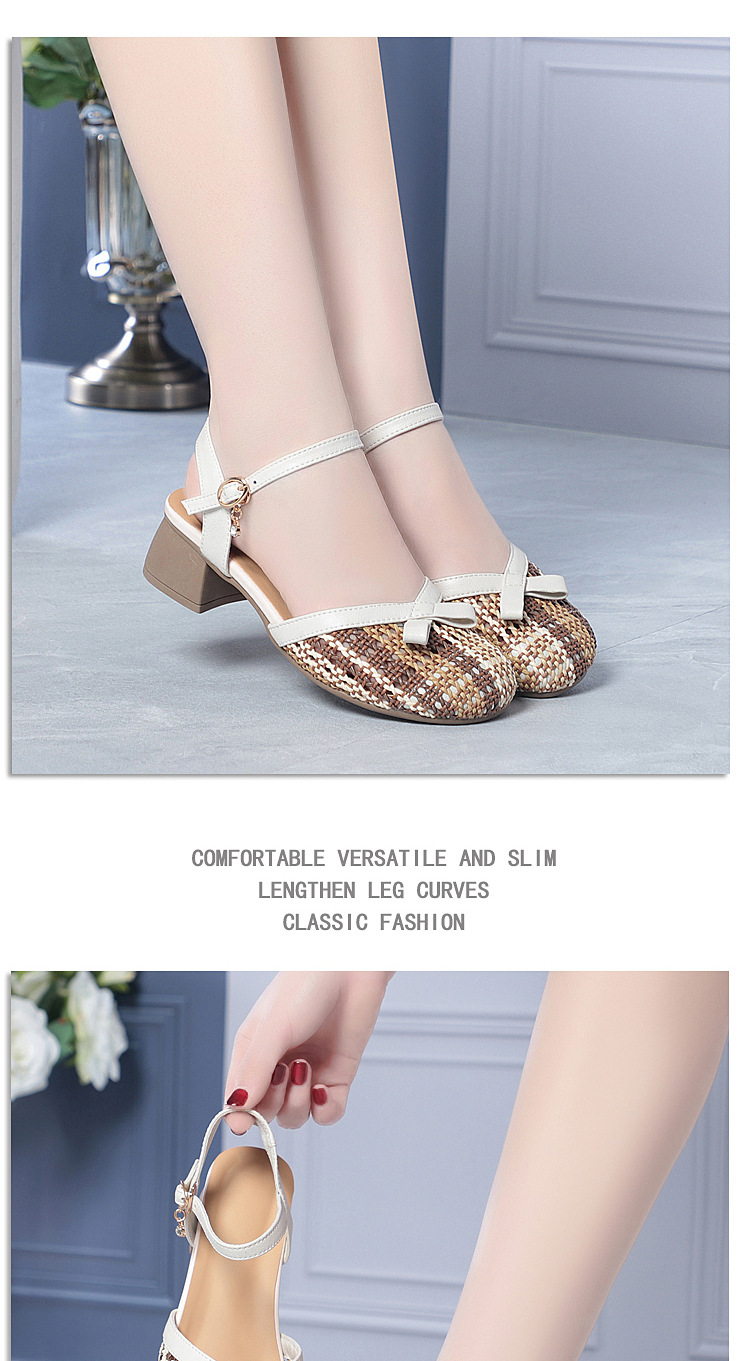 Sandal nữ bít mũi quai ngang gót vuông ổn định, kiểu bọc gót, form rộng — 0601 Nâu【Kiểu bọc gót】 chi tiết 12