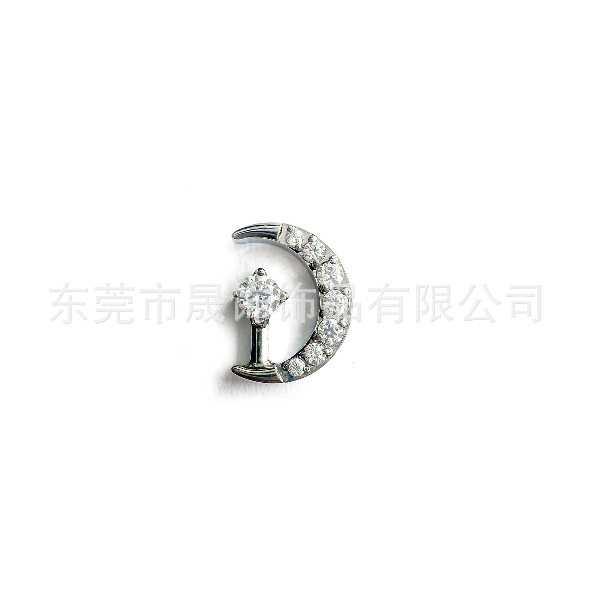 F136 Titanium Studded Cubic Zirconia Moon Ear Stud Labret Stud 植入级 G23 Implant Grade Titanium 人体 Piercing Jewelry Helix Cartilage Stud