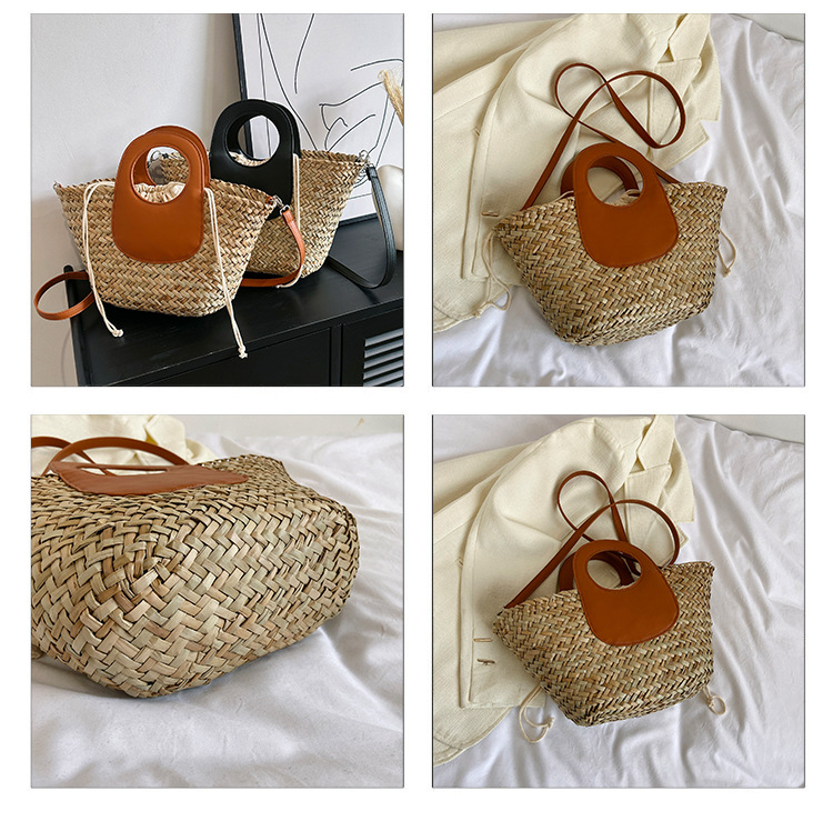 Women's Large Summer Straw Color Block Streetwear Round String Handbag display picture 2