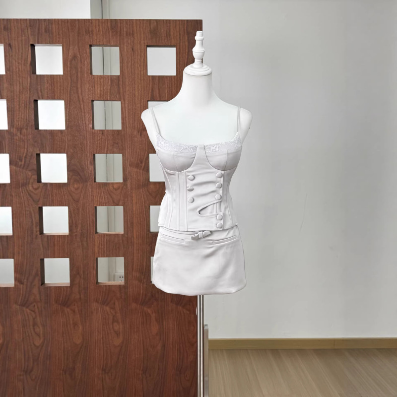 Vietnamese Niche Brand Sexy White Satin Lace Patchwork Fishbone Slim-Fit Camisole + Bodycon Skirt Set Vietnamese Niche Brand Sexy White Satin Lace Patchwork Fishbone Slim-Fit Camisole + Bodycon Skirt Set