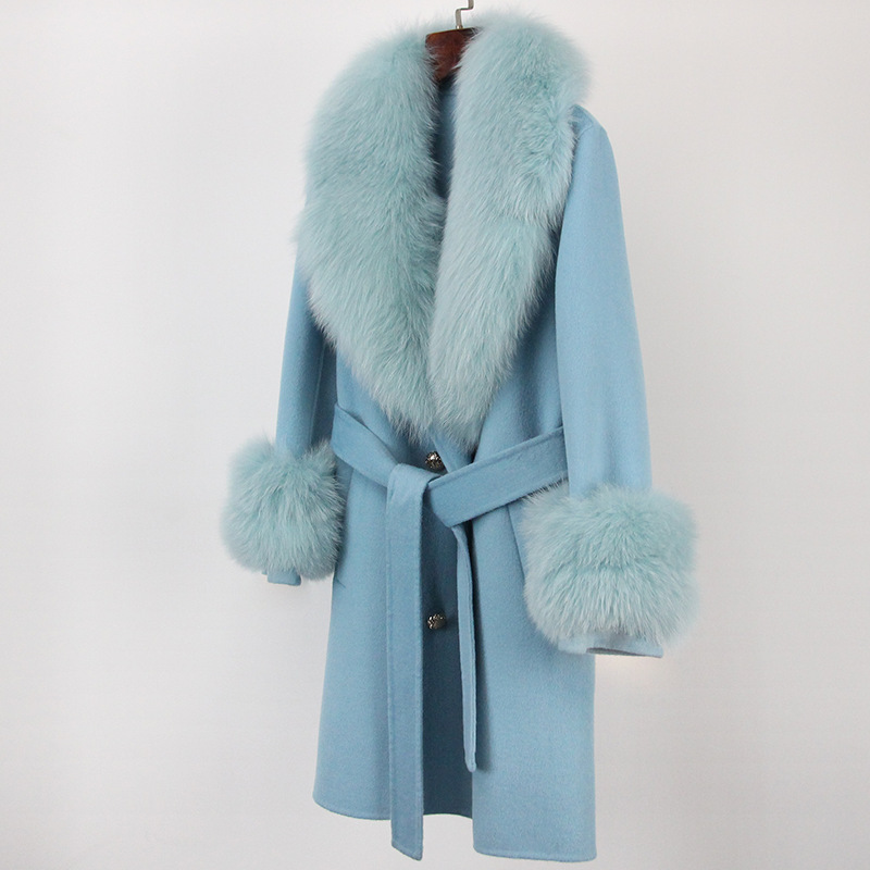 Abbigliamento da donna Cappotto in cashmere double face con pelliccia per donna Autunno e inverno Colletto da completo Caldo e sottile Cappotto in lana di alta qualità per donna_voghion.com