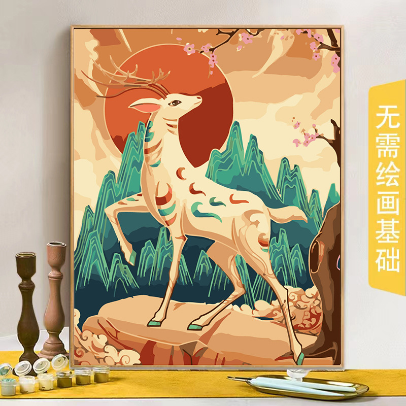 Fábrica al por mayor pintura al óleo digital DIY noche tranvía paisaje cura descompresión pintura al óleo pintura decorativa entrega de una sola pieza